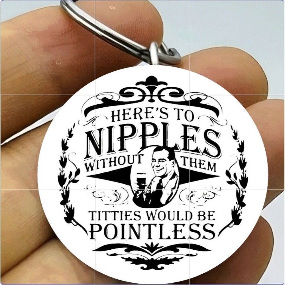 Nipple Hot Funny Joke Prank Stainless Keychain Art Handmade